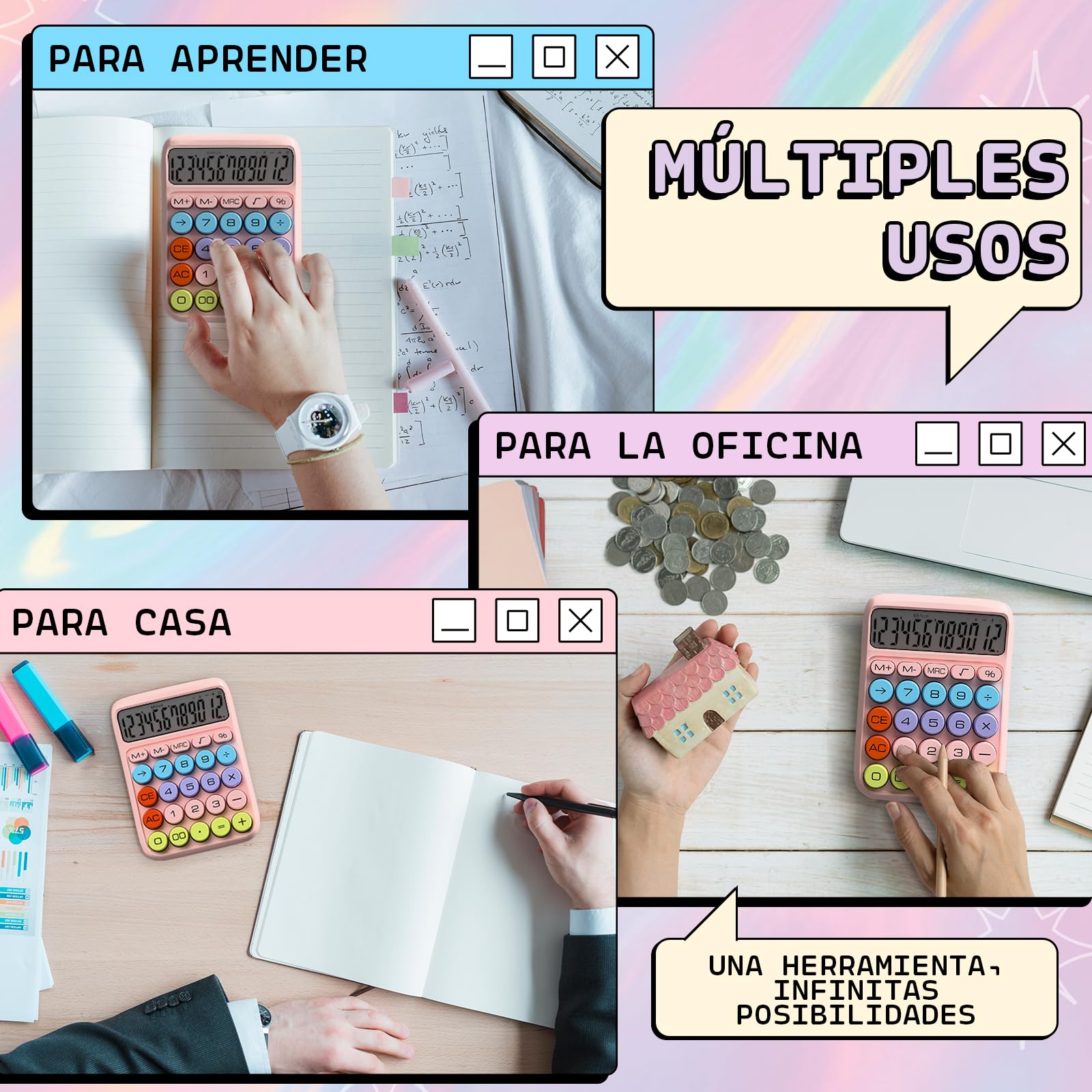 Zeno Calculadora Rosa – Calculadora de Escritorio Cute con Teclas Grandes, 12 Dígitos, para Escuela, Casa y Accesorios de Oficina Rosas