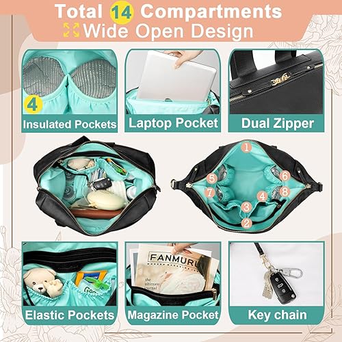 Miniatura 3 de MOMINSIDE Mochila bohemia para pañales, bolsa de pañales pequeña, mochila de cuero para bebé, bolsa de pañales con 14 bolsillos, 6 bolsillos para