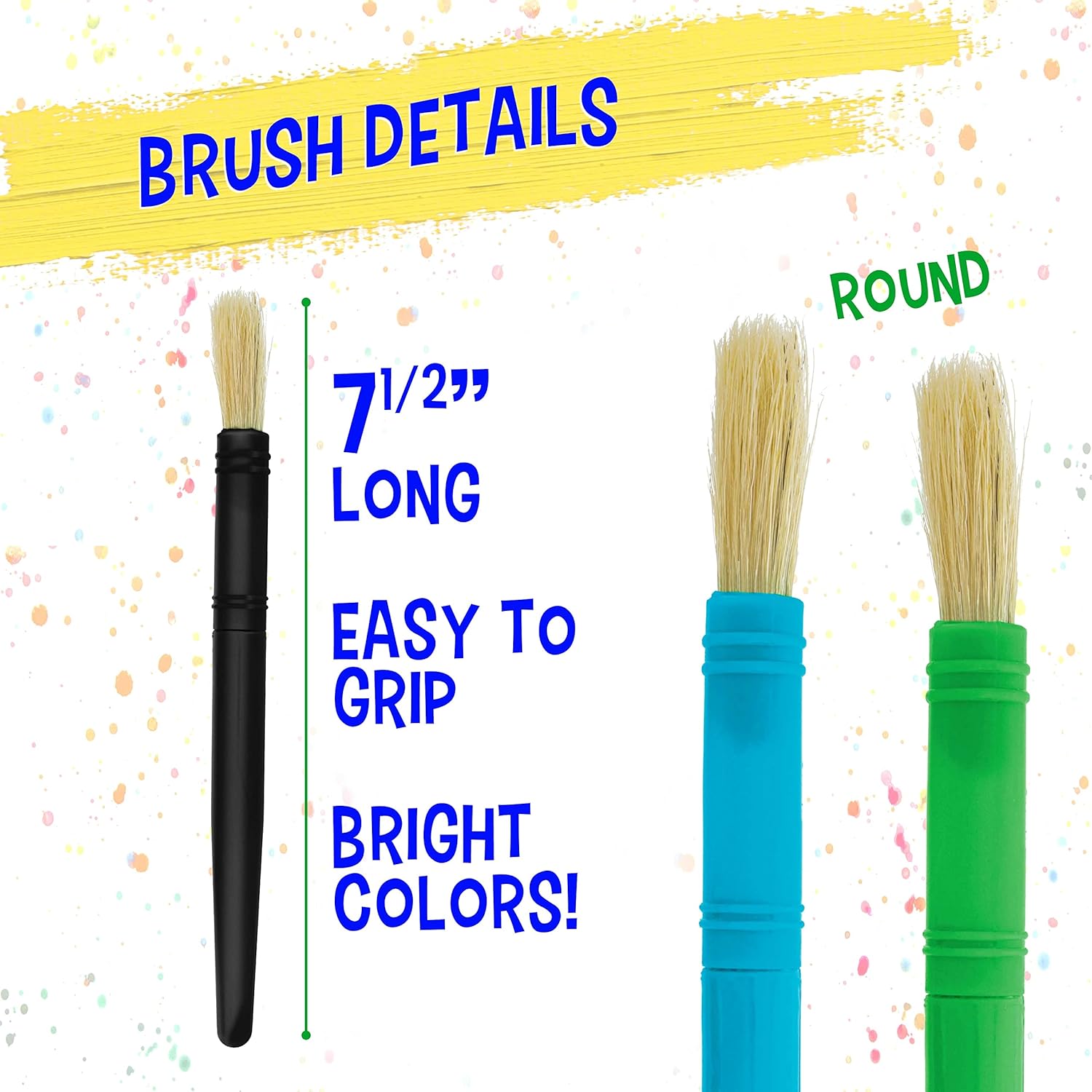 U.S. Art Supply 10-Piece Large Round Chubby Hog Bristle Tempera Paint Brush Set - Fun Party, School, Student, Class Craft Painting - Beginners Starter Artist Painting Brush Kit