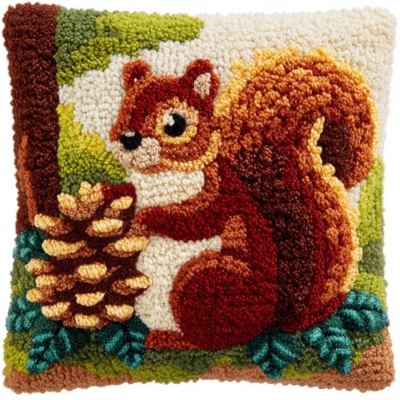 Wallustrioaw Animal Squirrel Latch Hook Kits Pillowcase Embroidery Kit,