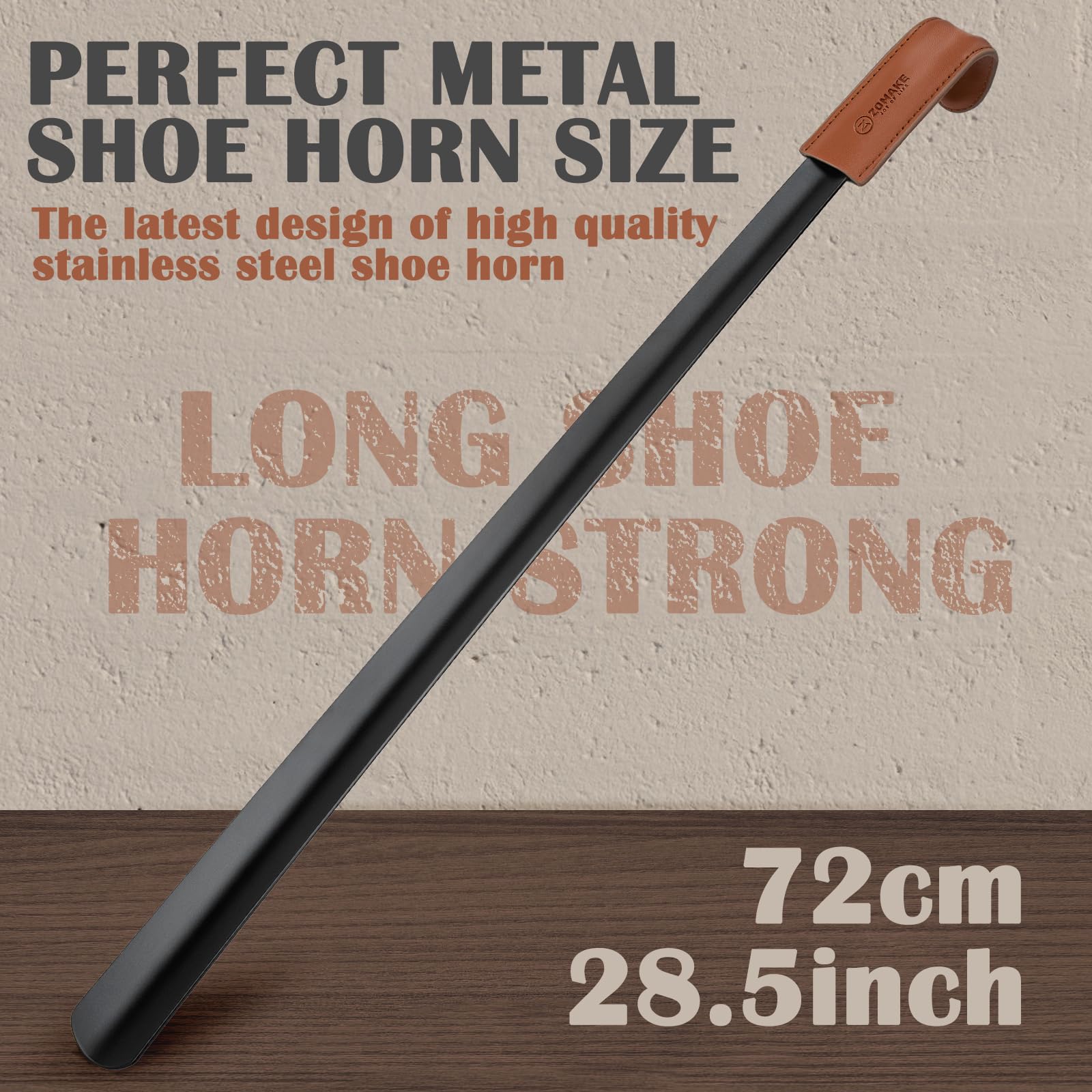 ZOMAKE Schuhlöffel Lang 72cm Schuhanzieher Langer Metall,Schulöffel Schwarz Extra Lange Stabil(1er Schwarz A)