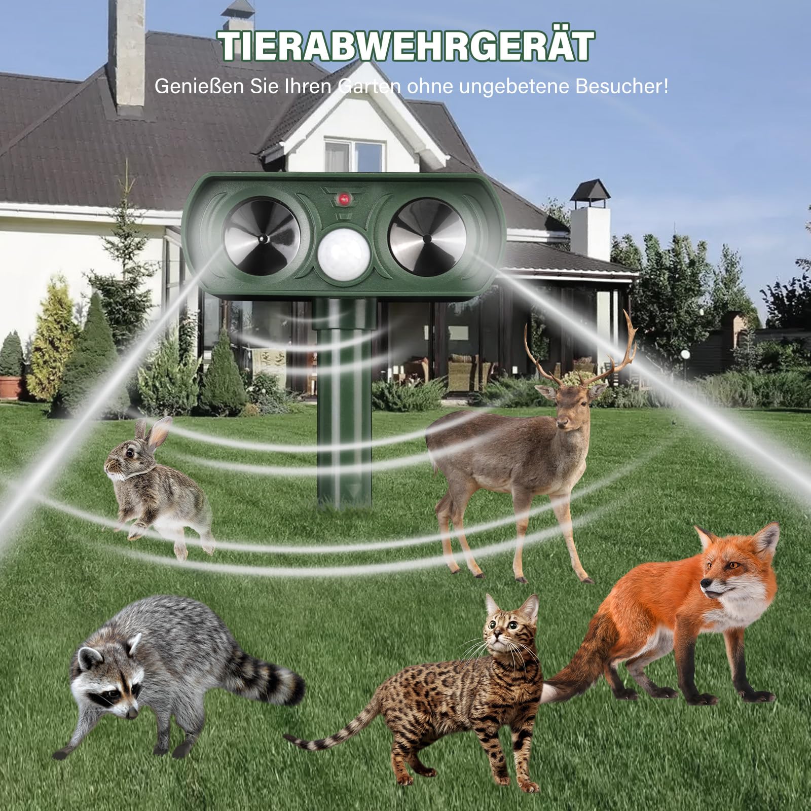 2er-Pack Katzenschreck für Garten Solar, Ultraschall-Katzenschreck für den Außenbereich, kann Katzen, Vögel, Füchse, Waschbären, Kaninchen und Nagetiere wirksam abwehren (2)