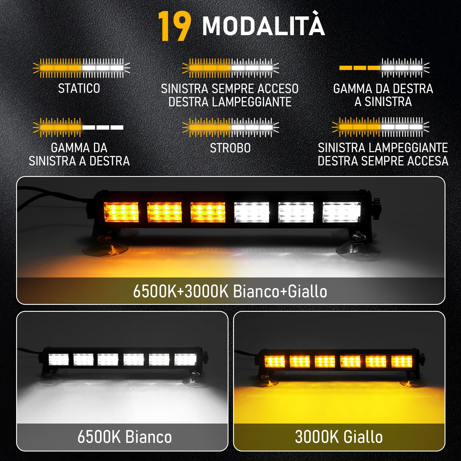 antom Sei sezioni LED Luce Stroboscopica LED Lampeggiante Luci 12V 24V Auto Flash Lampada Strobe Emergenza Camion Rimorchio Caravan Moto Auto avvertimento Segnale ambra