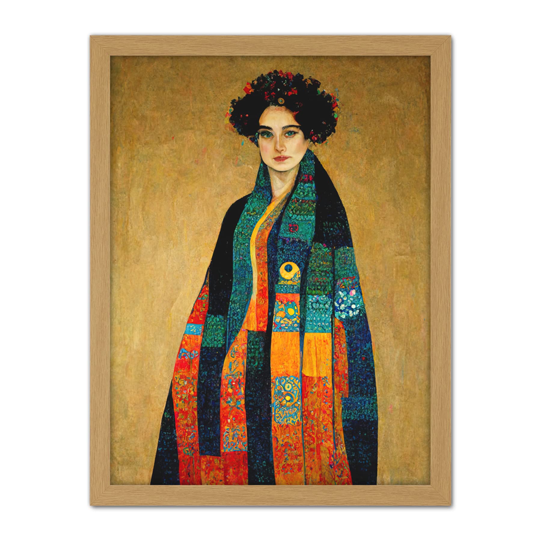 Doppelganger33 LTD Gustav Klimt Inspired Female Portrait Woman Artwork Framed Wall Art Print 18X24 Inch