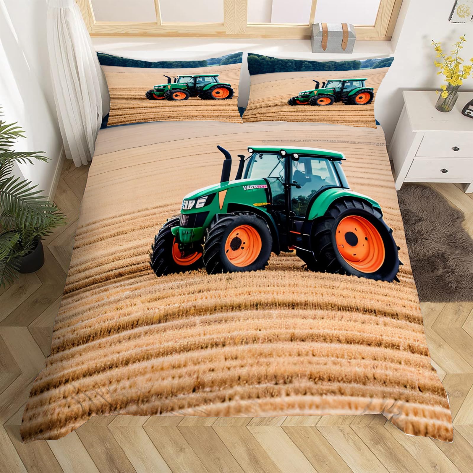 3D Traktor Kinder Bettwäsche 200x200 Landwirtschaftliche Weiche Microfaser Bettwäsche-Sets Bettbezug mit Reißverschluss und 2 Kissenbezug 80x80 cm