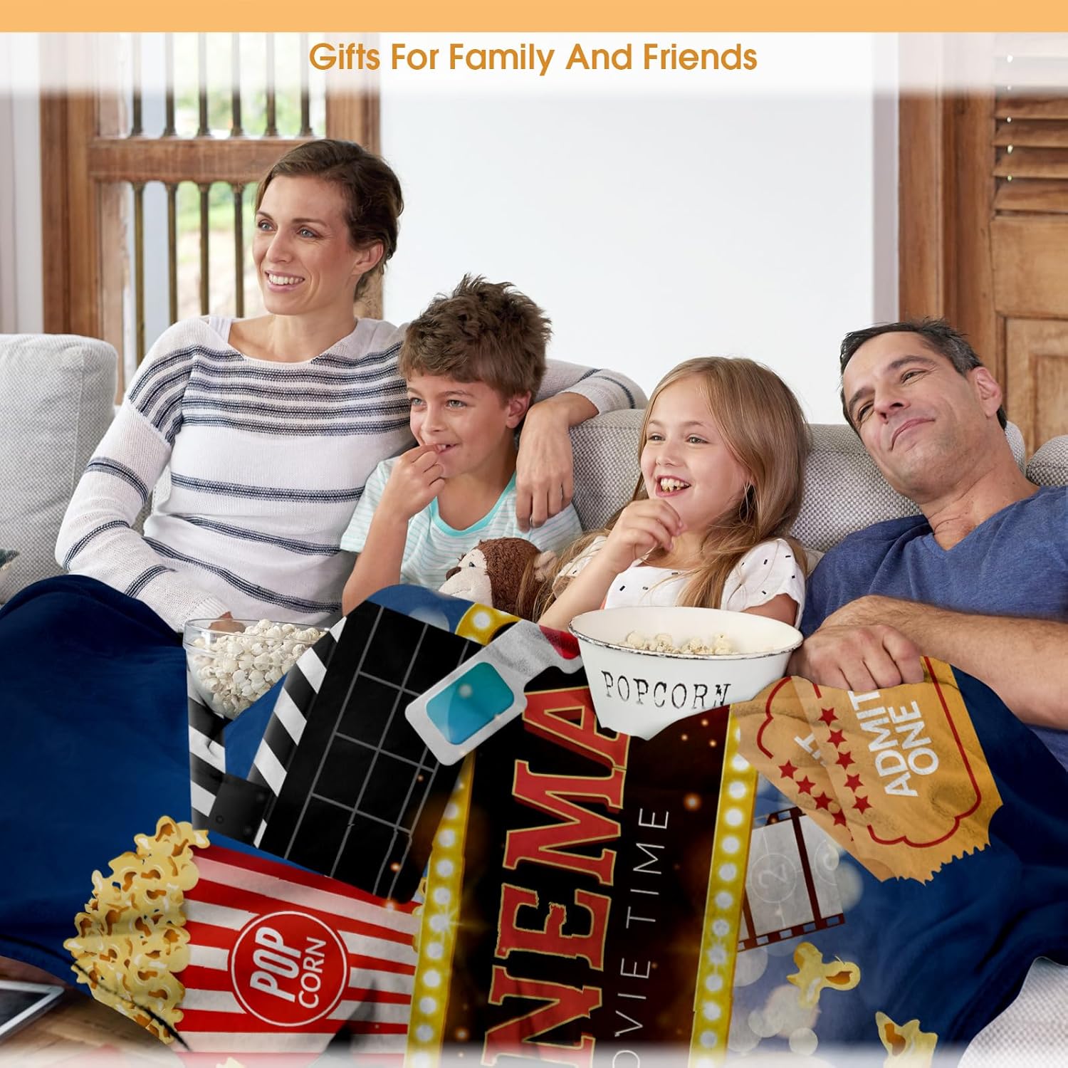 Movie Theater Popcorn Blanket Cinema Gifts for Men Women Boys Adults Birthday Christmas Fathers Day Presents for Mom Dad Husband Movie Room Decor Film Player Clapboard Throw Blankets 50"x60" - Image 5