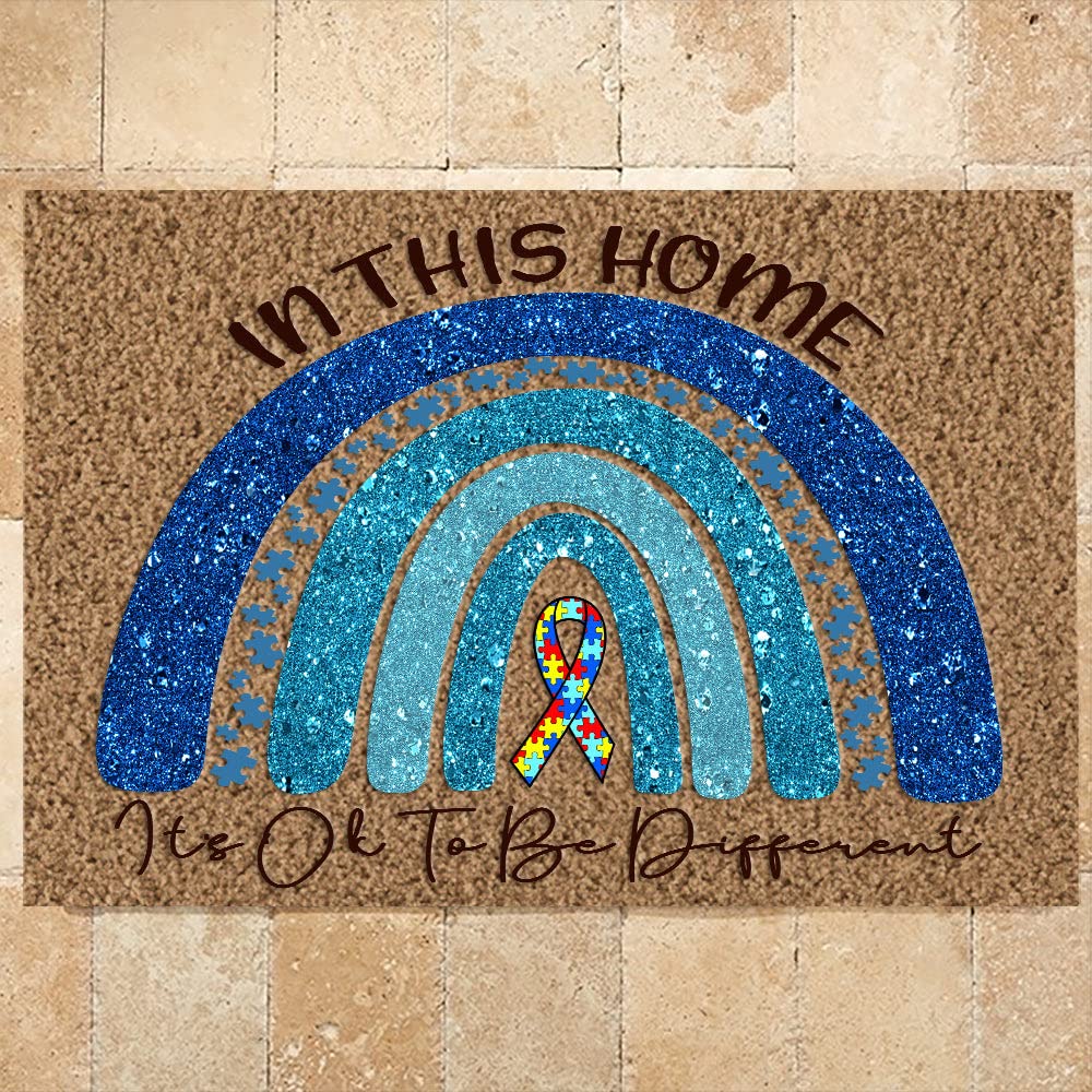 Ensound Autism Doormat in This Home It's Ok to Be Different Door mat,Non-Skid/Slip Machine Washable Entryway Rug,Autism Home Decorative Welcome Doormat 30x18 Inch