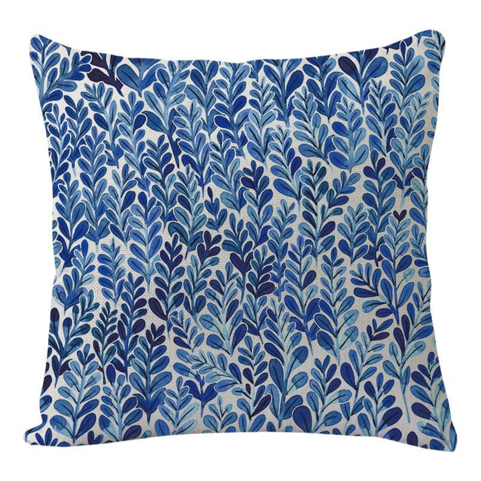 Wazylphin Cushion Covers Blue Leaves Pillow Cases Cotton and Linen Cushions with Covers Included Zipper Sofa Cushions Soft Pillowcase Living Room Pillow Cover Bedroom Cushion Cover 40x40cm/1 Pack