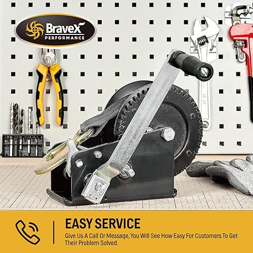 Miniatura 7 de Cabrestante de remolque de barco de 3500 libras con correa de 33 pies, cabrestante de mano portátil de gancho resistente, cabrestante manual de