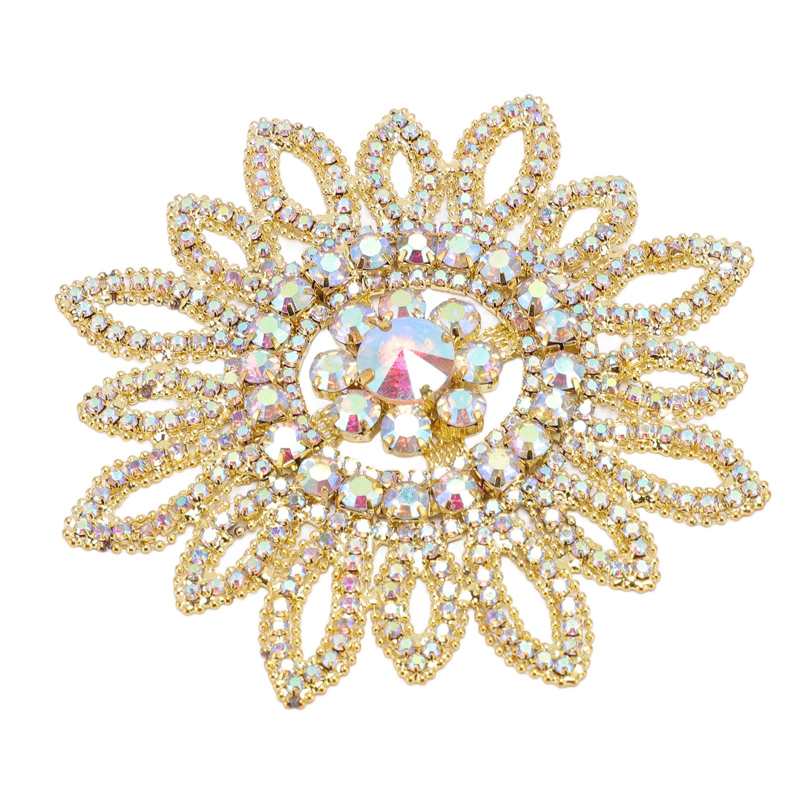 Crystal Glass Rhinestone Sunflower Embellishment Shiny Round Flower Decor for Clothing Bags Shoes Jewelry DIY Craft Accessories 4.3 Inch Diameter — view 9