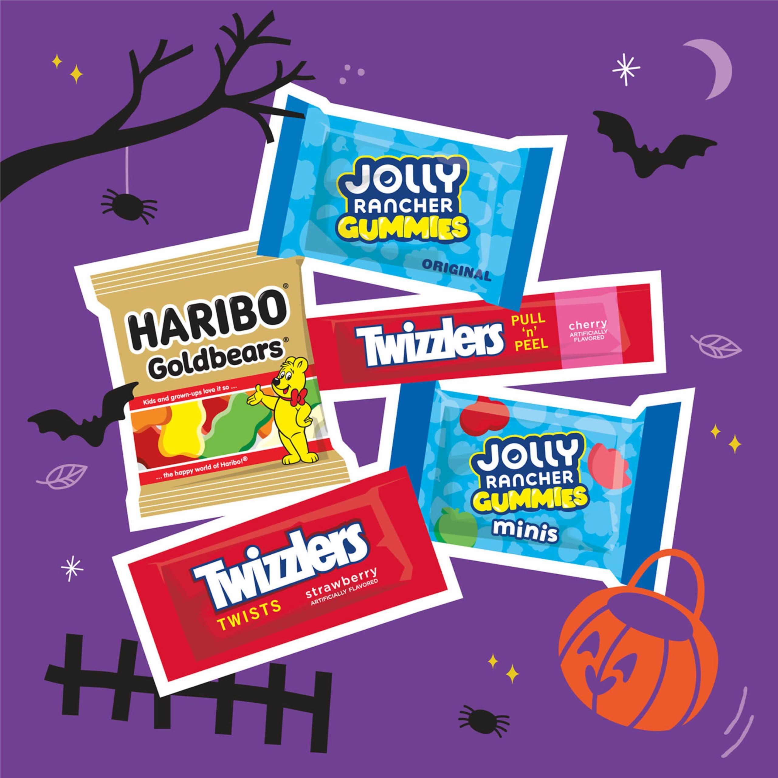 HARIBO, JOLLY RANCHER and TWIZZLERS Assorted Fruit Flavored, Halloween Candy Bag, 24.31 oz (70 Pieces)