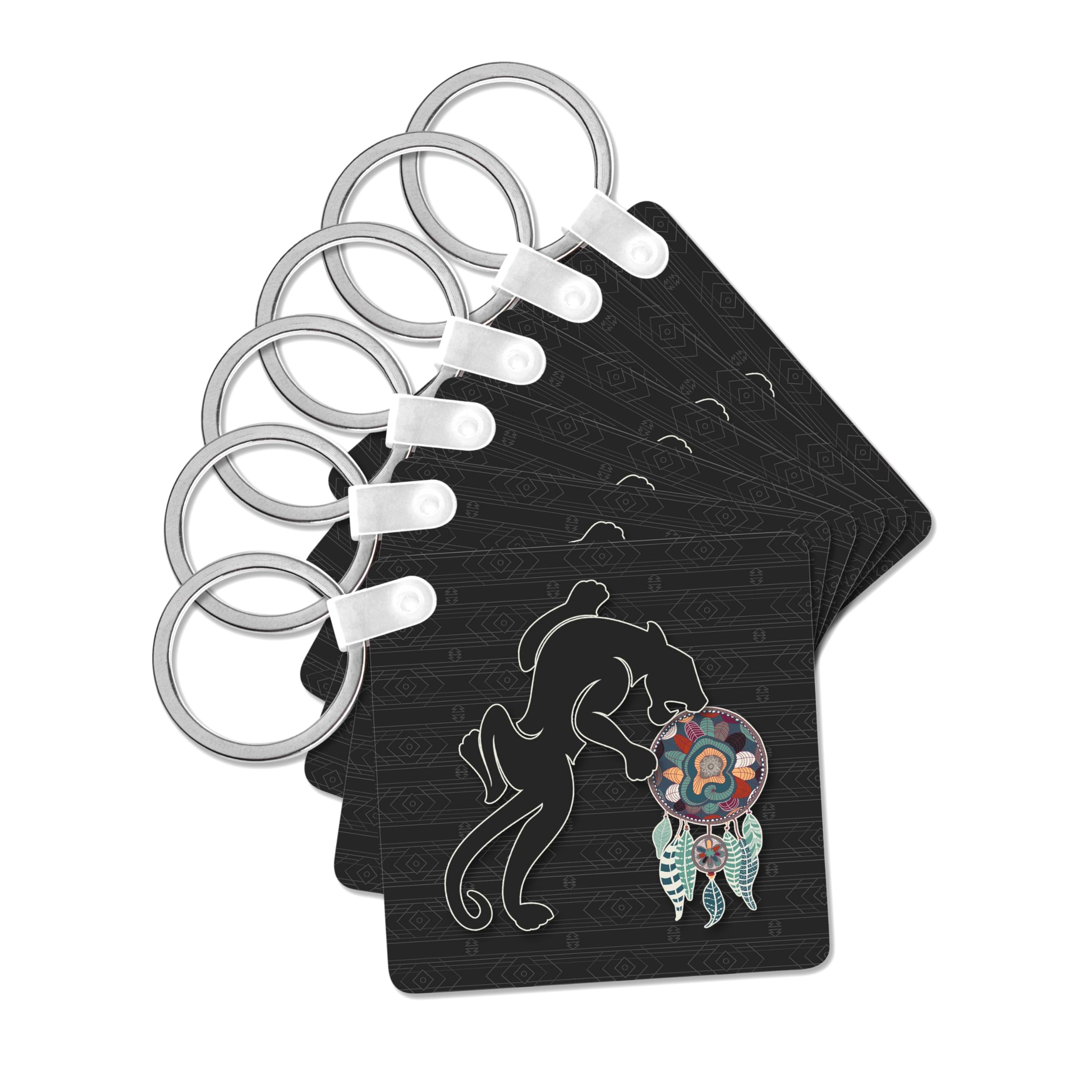3dRose, Jaguar and Dream Catcher in Tribal Patterned Native American Theme, set of 6 Key Chains