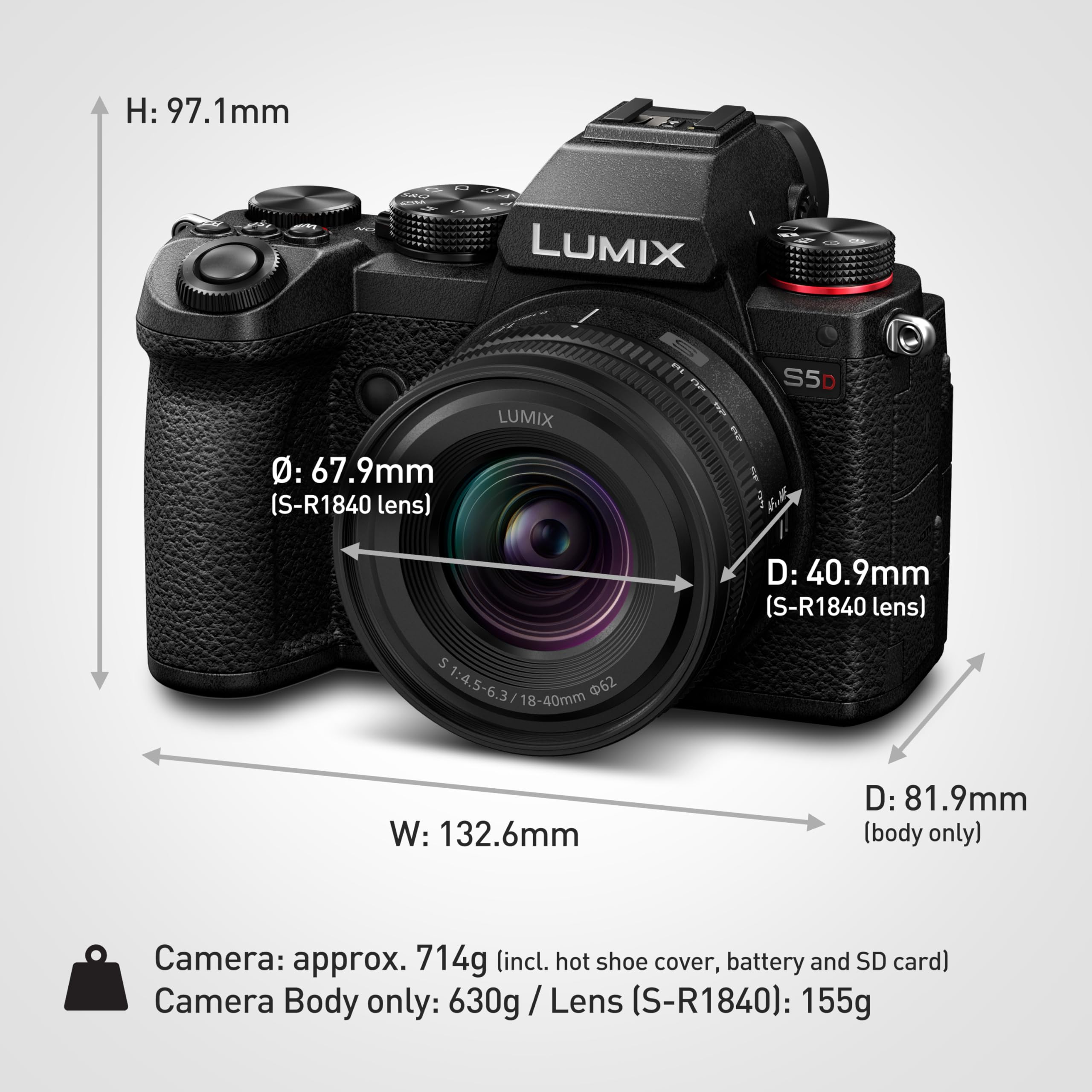 Panasonic Lumix S5D, Corpo Macchina Mirrorless Full Frame, con Obiettivo S-R1840E 18-40 mm S 24,2MP, Registrazione 4K 60P, Live View Finder, Monitor ad Angolo Libero, Wi-Fi, Bluetooth, Nero