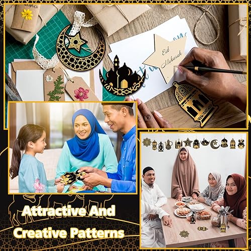Miniatura 6 de 36 piezas de adornos de madera de Ramadán Purpeak, adornos colgantes de Eid Mubarak, adornos de pared para fiesta de Eid, decoraciones de Ramadán