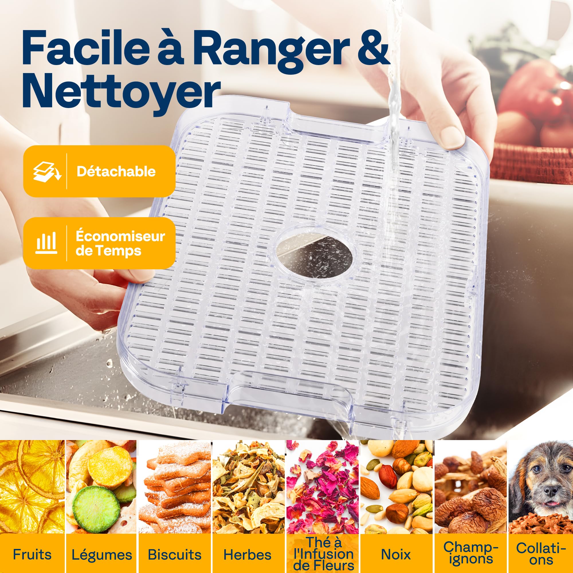VIVOHOME Déshydrateur Alimentaire Séchoir 5 Plateaux 400W sans BPA, Température Réglable 35°C-70°C avec Minuterie 72h Lyophilisateur pour Fruits Séchés Viande Légumes Champignons Blanc