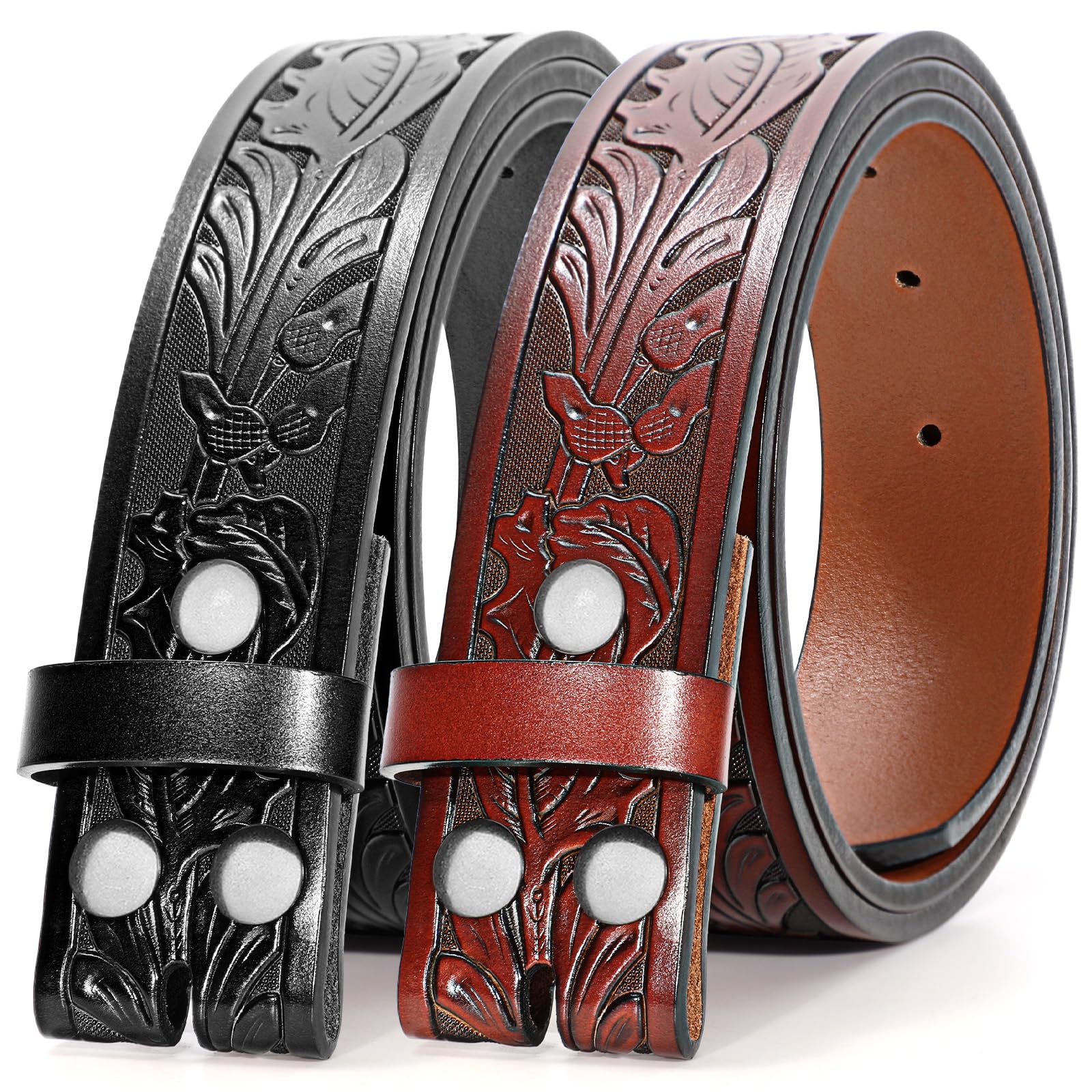 BELTROAD 2 Pack Western Leather Belt Strap for Men Women Cowboy Cowgirl Leather Mens Belts for Jeans Gift Belt without Buckle