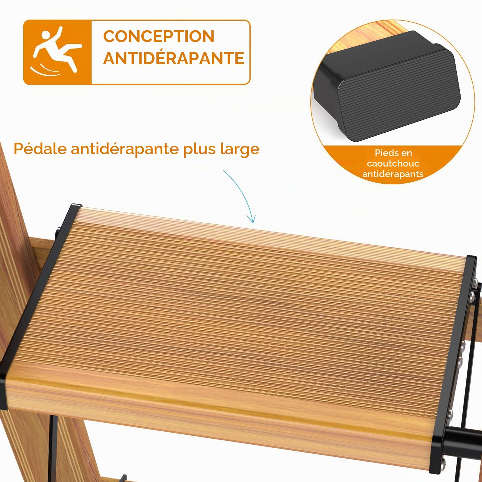 KULACO Escabeau 2 Marches Pliable en Aluminium Marchepied Pliant Portable Antidérapant Jusqu'à 150 kg Échelle Polyvalente Design Imitation Bois pour Cuisine Salle de Bain Camping Jardinage