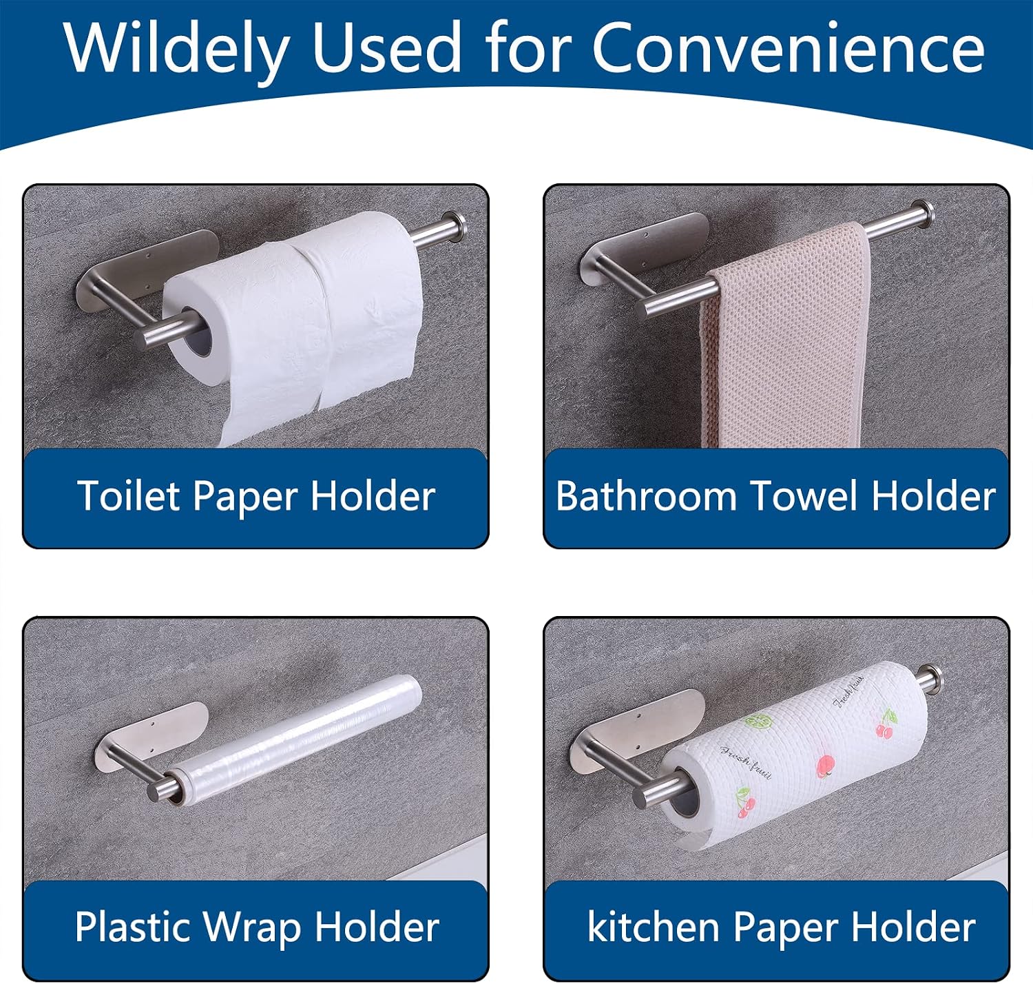 Paper Towel Holder with 2 Hooks-Under Cabinet Paper Towel Holder for Kitchen, Self-Adhesive or Screws, Space Saving Wall Mounted Kitchen Roll Holder, Bathroom, Stainless Steel Brushed Nickel image 4