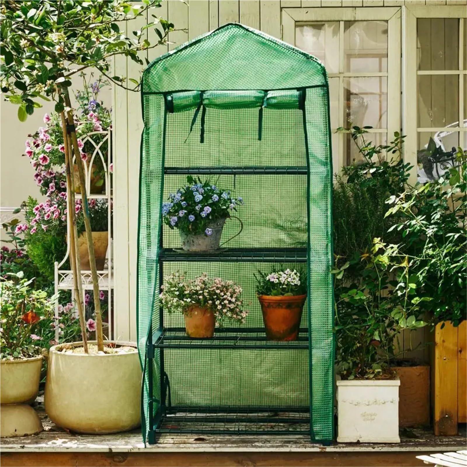 GewäChshaus Treibhaus Tomatenhaus Faltbare Gewächshaus Abdeckung PVC for Kleine Blume Haus Kindergarten Zimmer Garten Warm(Green)
