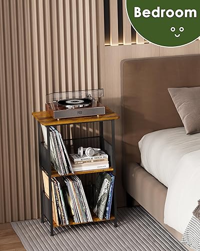 Miniatura 7 de Tocadiscos con soporte para hasta 200 álbumes, mesa de almacenamiento de vinilo con escritorio de madera extendido, soporte para tocadiscos para