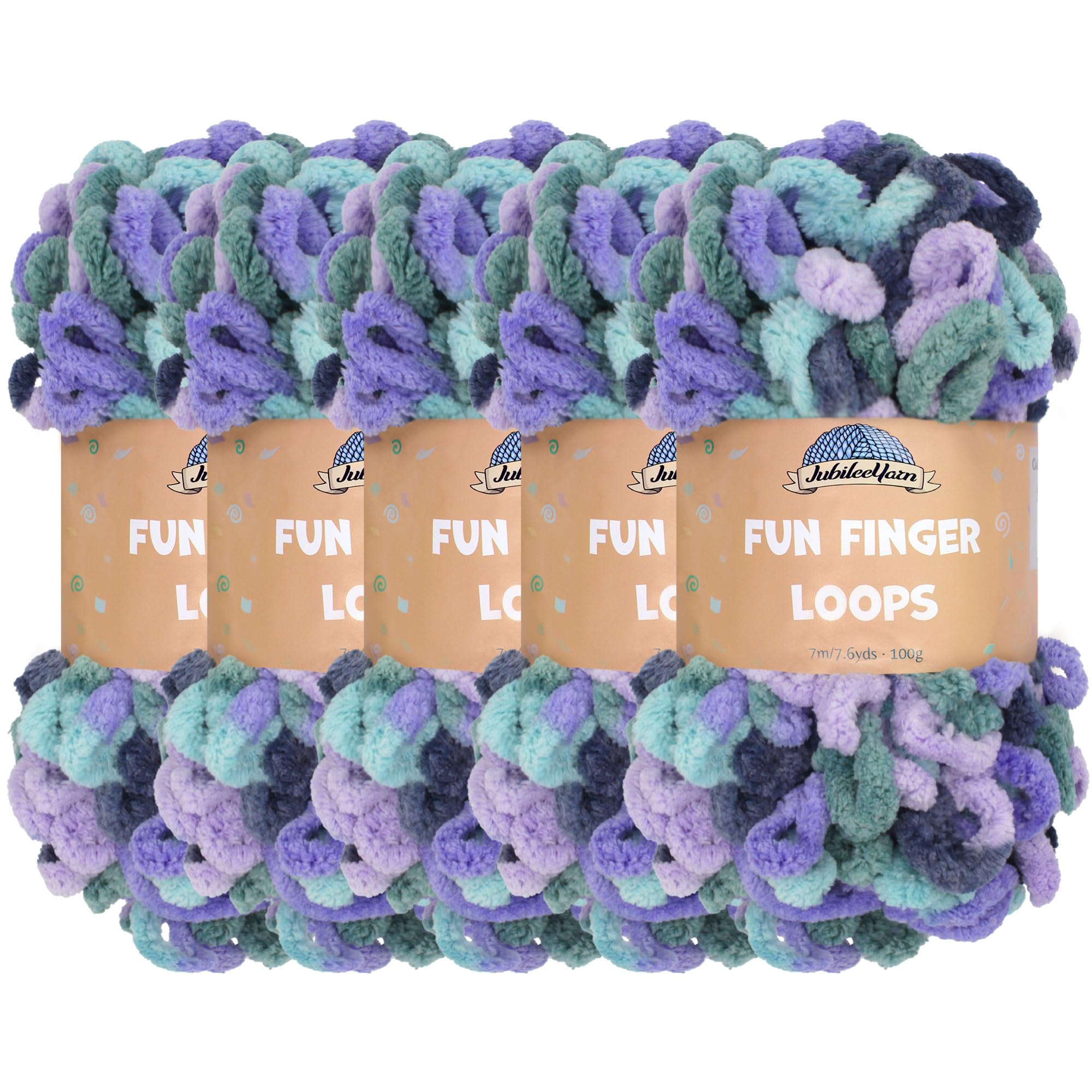 JubileeYarn Fun Finger Loops Yarn - Polyester Jumbo Weight Loop Yarn - 100g/Skein - Morpheus - 5 Skeins