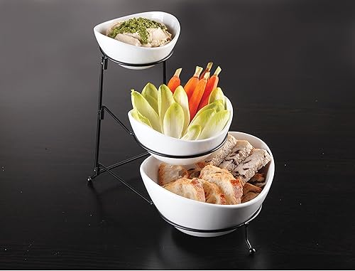 Miniatura 5 de Gibson juego de platos, 3 unidades, color blanco, Set de tazones ovalados con soporte de metal, 3 niveles, Blanco