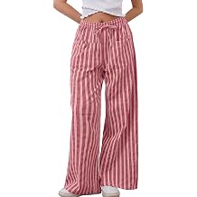 MISSACTIVER Women Drawstring Striped Pants Loose Wide Leg Trousers Casual Low Waist Pants Comfy Lounge Pants with Pockets