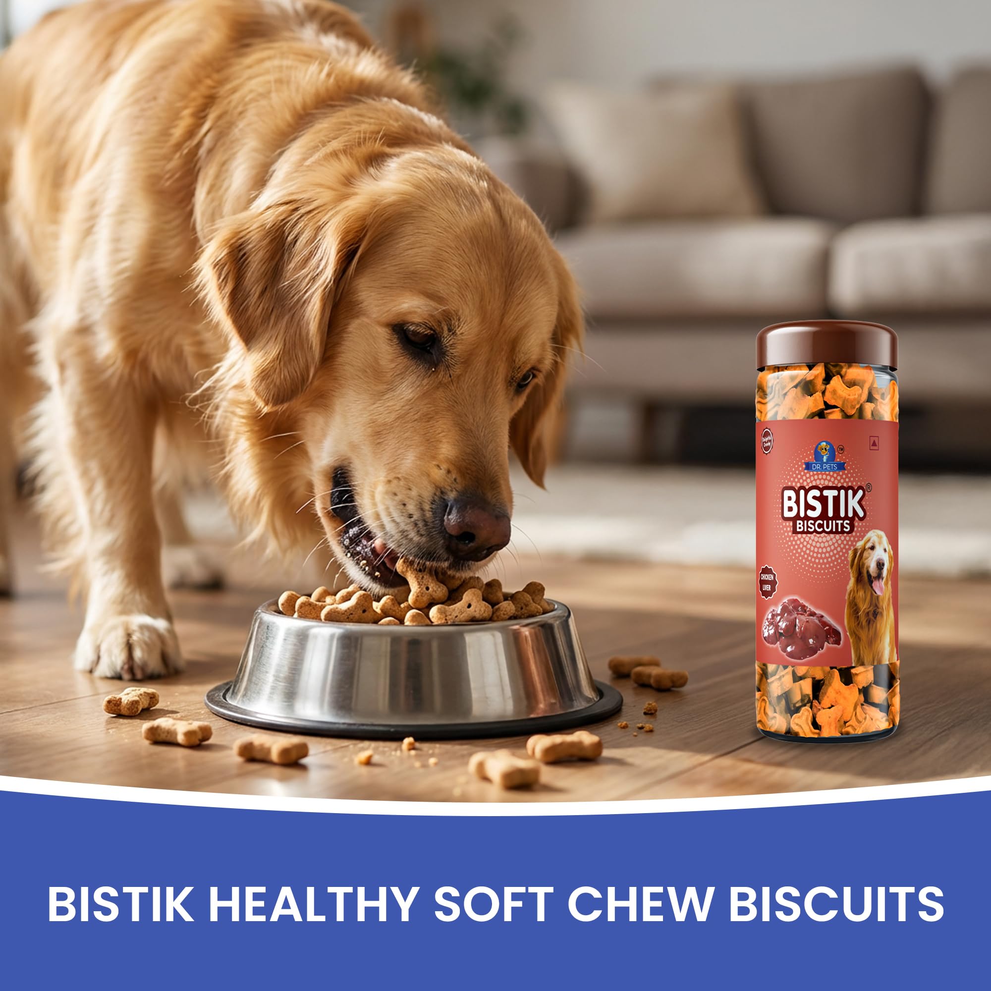 Dr. Pets 450g Bistik Dog Biscuits | Chicken Liver Flavour | Gluten Free Dog Treats for Puppies & Adult Dogs | Crunchy Training Reward & Daily Snack | Jar Pack 2