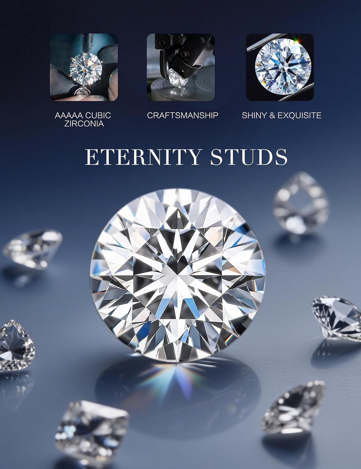 YADOCA 4 Pairs Flat Back Stud Earrings for Women Hypoallergenic 925 Sterling Silver Post Cubic Zirconia Earrings Set Halo Round Heart Square Diamond Silver Gold Studs - Image 9