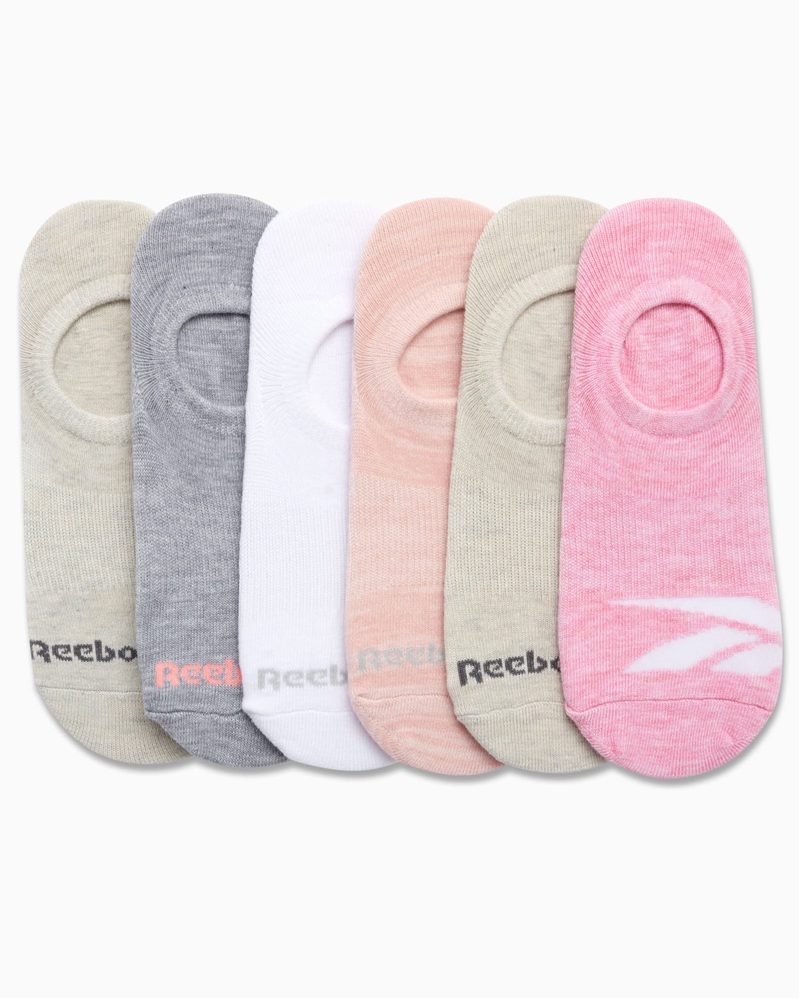 Reebok Women's 6 Pack No Show Liner Socks with Non-Slip Grip, Size Shoe Size: 4-10 , Pink Assorted
