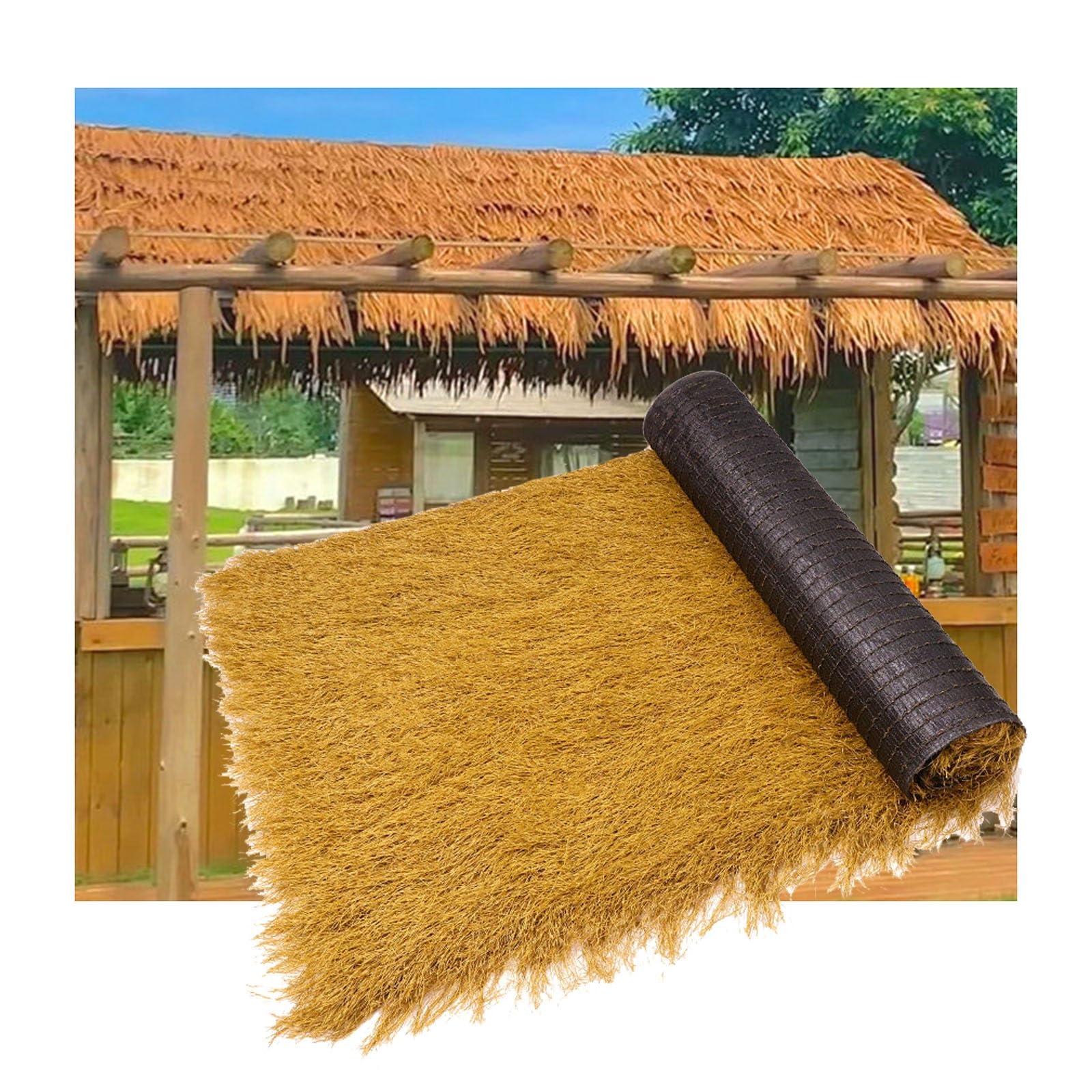 Dach ze słomy Sztuczna strzecha Rolka dachowa, Ultrarystyczny Syntetyczny Dach DIY do ogrodów, Naturalna Żółta Palma (2x4m)