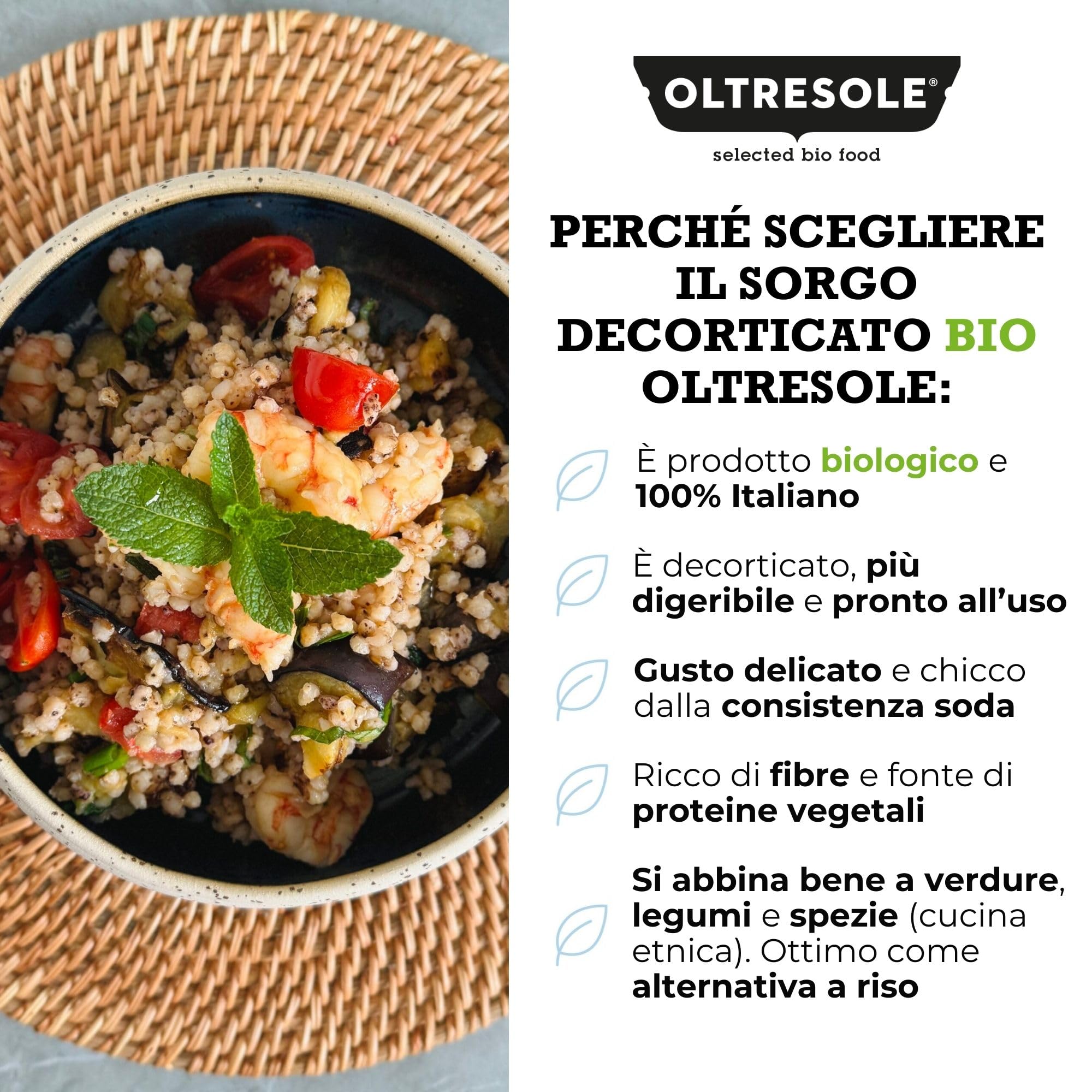 Oltresole, Sorgho blanc décortiqué biologique italien 5 kg, Céréales brutes, produites en Italie par l'agriculture biologique, Format pratique