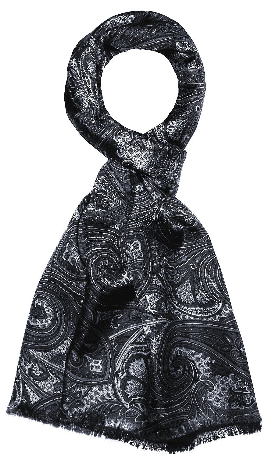 LORENZO CANA Foulard de 50% soie et 50% laine pour la femme – écharpe réversible avec les mesures de 30 x 160 cm - attrayant et noble pour le printemps et l´été en gris blanc noir