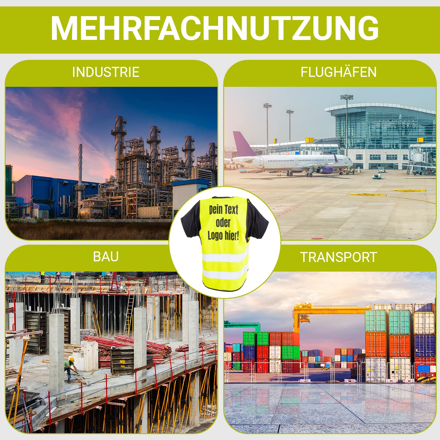 Warnwesten bedrucken lassen mit Ihrem Logo oder Text. Druck mit Hochwertiger Flex Folie, oder in Weiß Kein verwaschen vom Aufdruck möglich. In den Farben Orange und Gelb