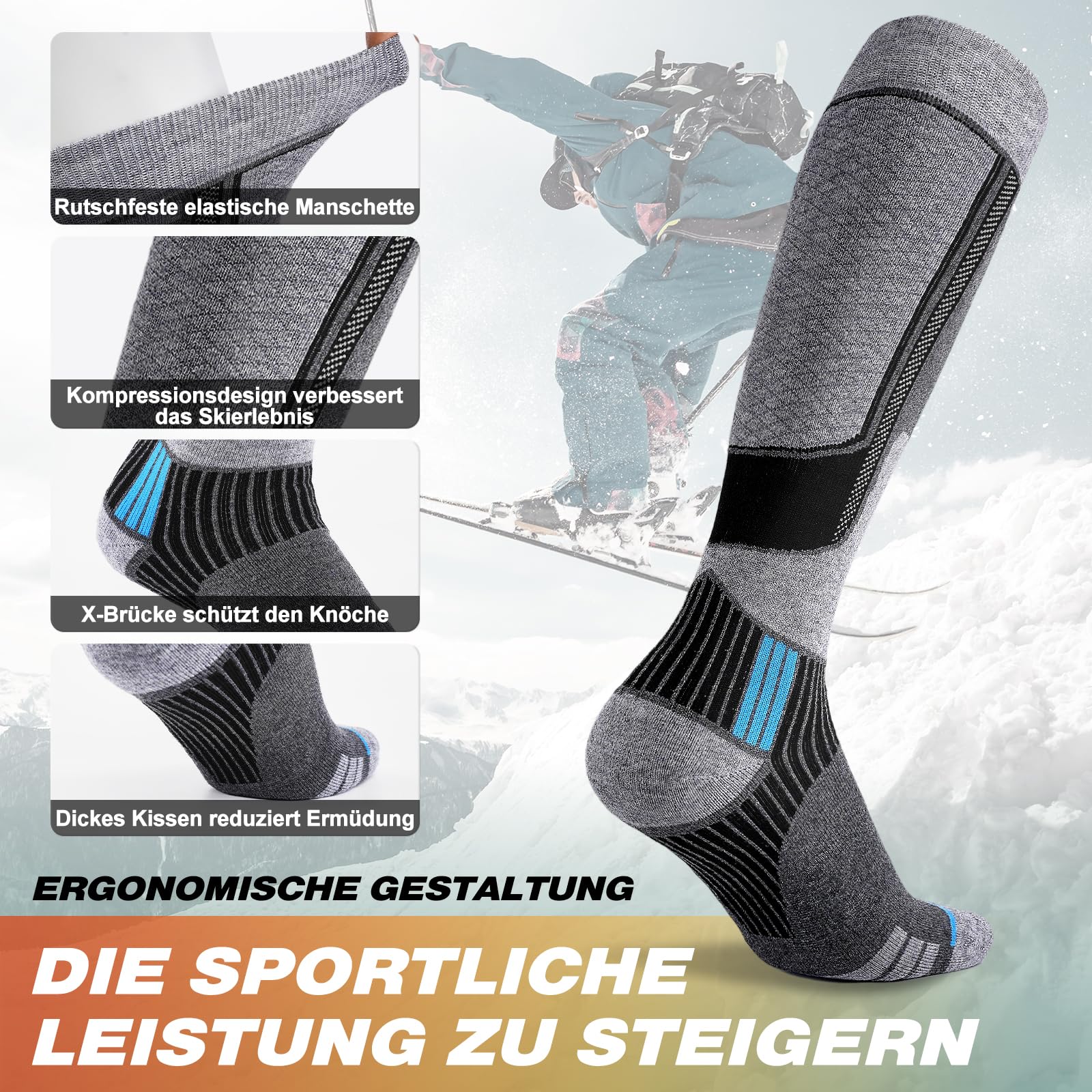 SukModen 2 pares de calcetines de esquí de lana merino para hombre, mujer y jóvenes, calcetines térmicos gruesos para días fríos, esquí y snowboard, talla 35-50