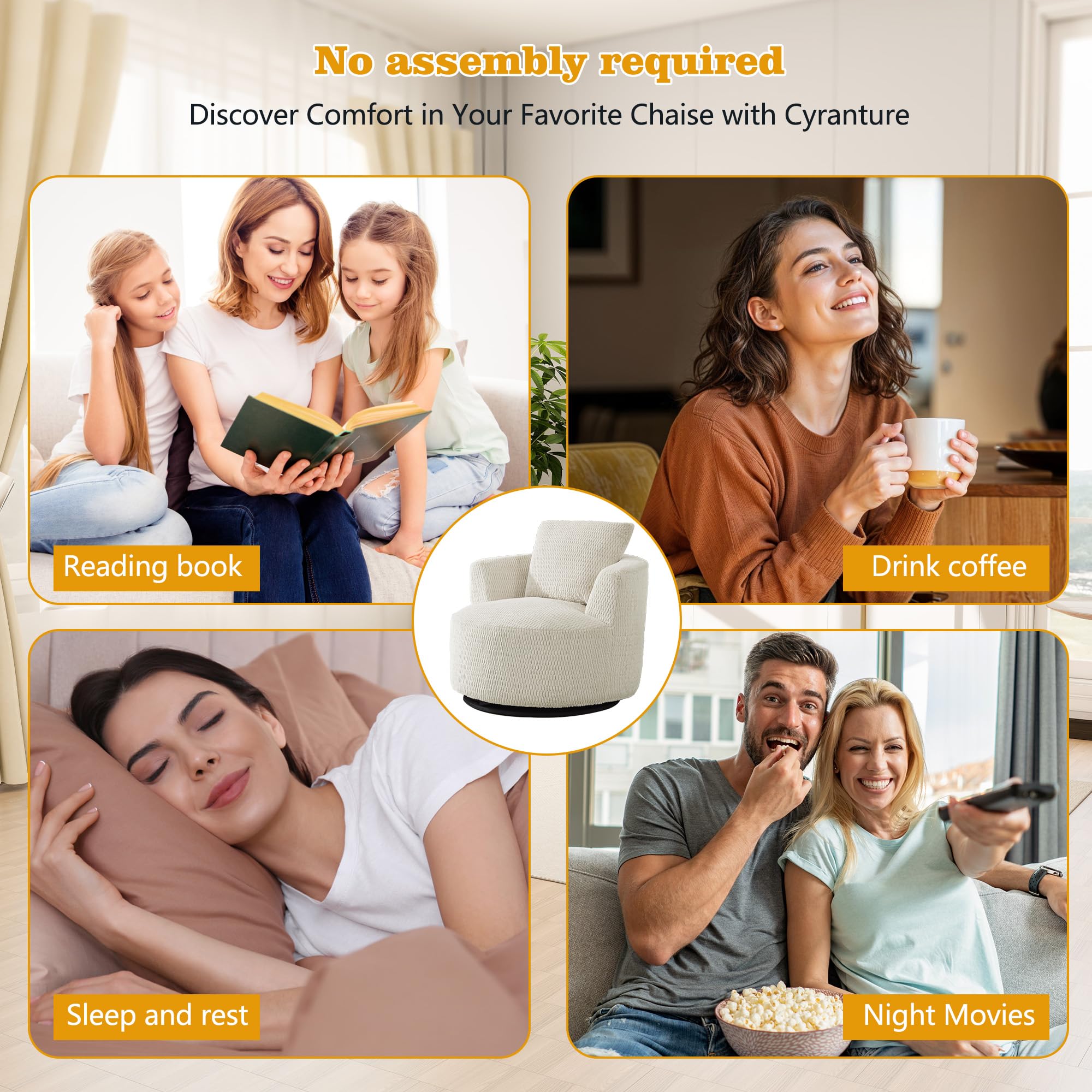 Cyranture 50 inch Oversized Round Chaise Longue Chair, Indoor Teddy Velvet Sponge Single Boneless Sofa, Cloud Cushion Modern Sleeper Chair for Living Room,Projection Room, Wide Armrest Chairs Cream