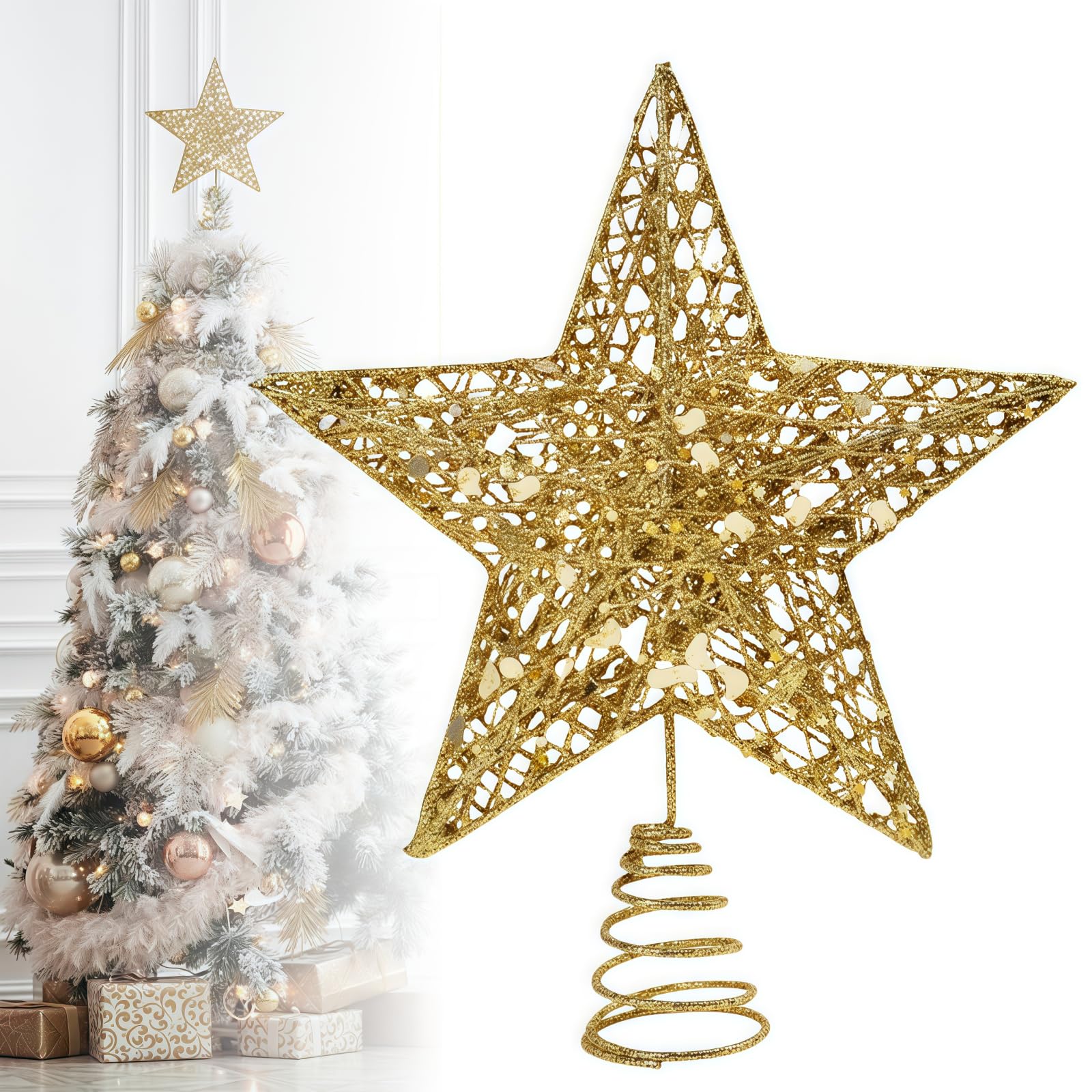 Estrella para árbol de Navidad de 9 pulgadas en alambre dorado para crear momentos mágicos en casa