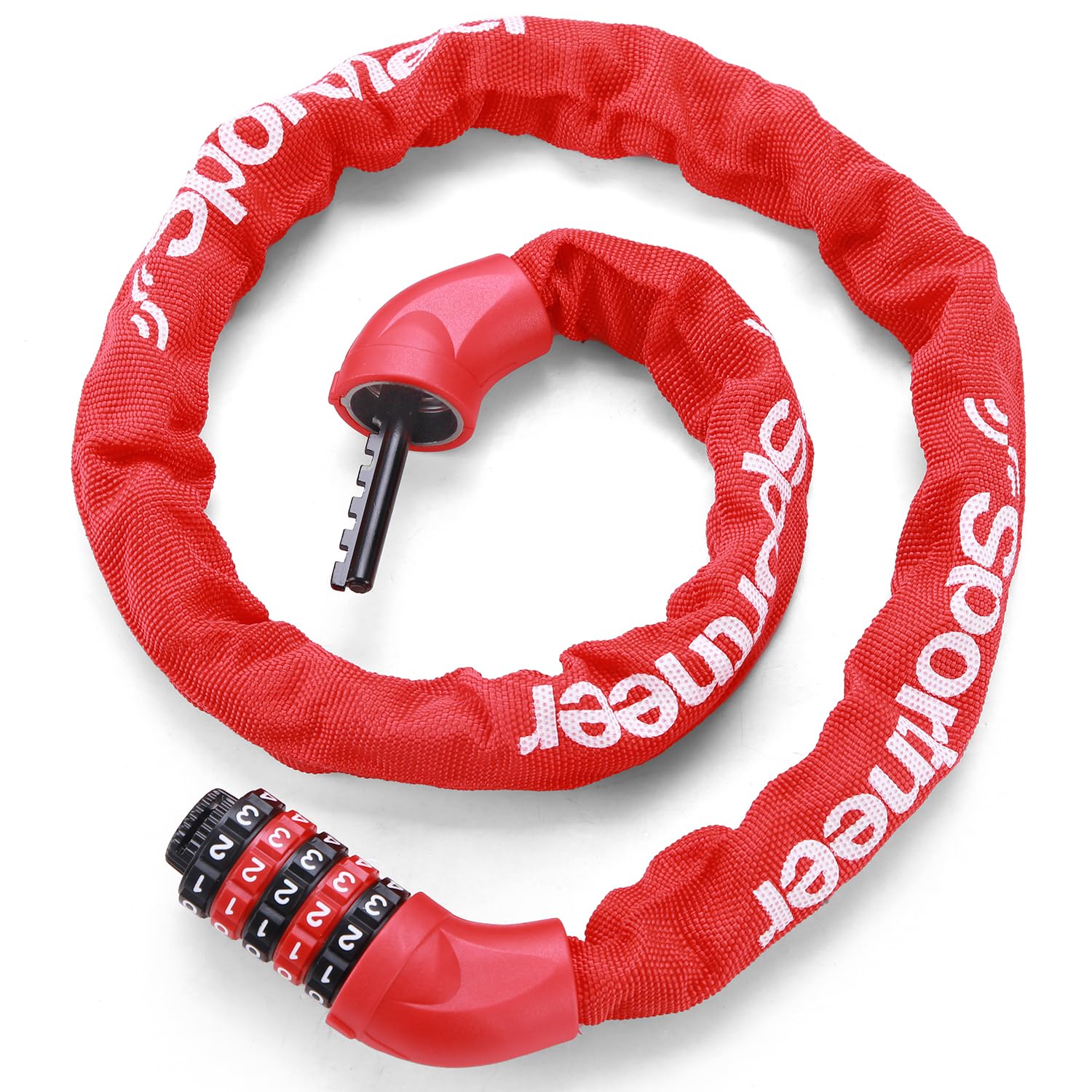 Sportneer Bike Lock: 5 Digit Combination High Security Anti Theft Bike Chain Lock - 3.2/3.6/4ft Heavy Duty Resettable Keyless Bicycle Lock for Bike, Motorcycle, Scooter, Door & Gate - 6mm Thick Red
