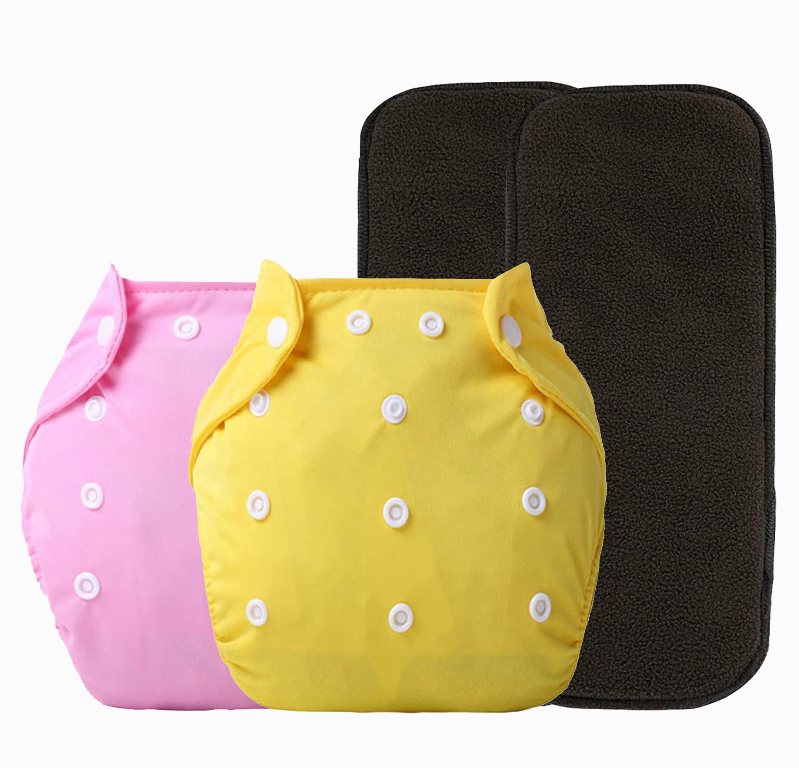 Alya Pocket Button Style Solid Reusable Cloth Diaper All in One Adjustable Washable Diapers Nappies(Without Inserts) for Toddlers/New Borns(0-24 Months,3-16KG) (Pack of 2, Yellow,Pink)