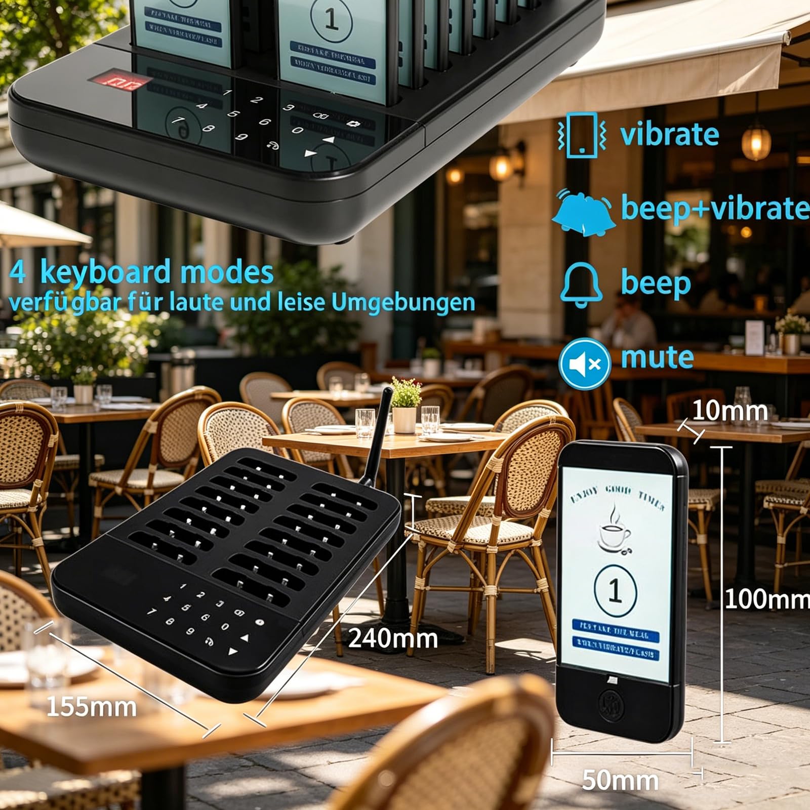Système de Bipeur, Bipeur Restaurant,600M,7 Modes d'Appel, Étanchéité IP67, 36H de Veille,Bipeur pour Centre de Restauration, Aire de Jeux, Centre Commercial (16 Bipeur)