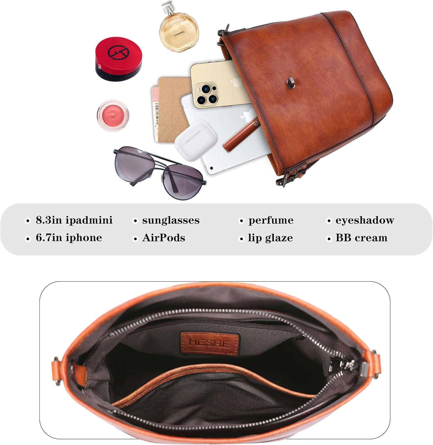 HESHE Leather Crossbody Bags for Women Designer Shoulder Purse Hobo Handbags Bucket Purse Everyday - Image 6