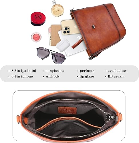 Miniatura 6 de HESHE Bolsos cruzados de cuero para mujer, bolso de hombro de diseñador, bolso hobo, bolso de cubo para todos