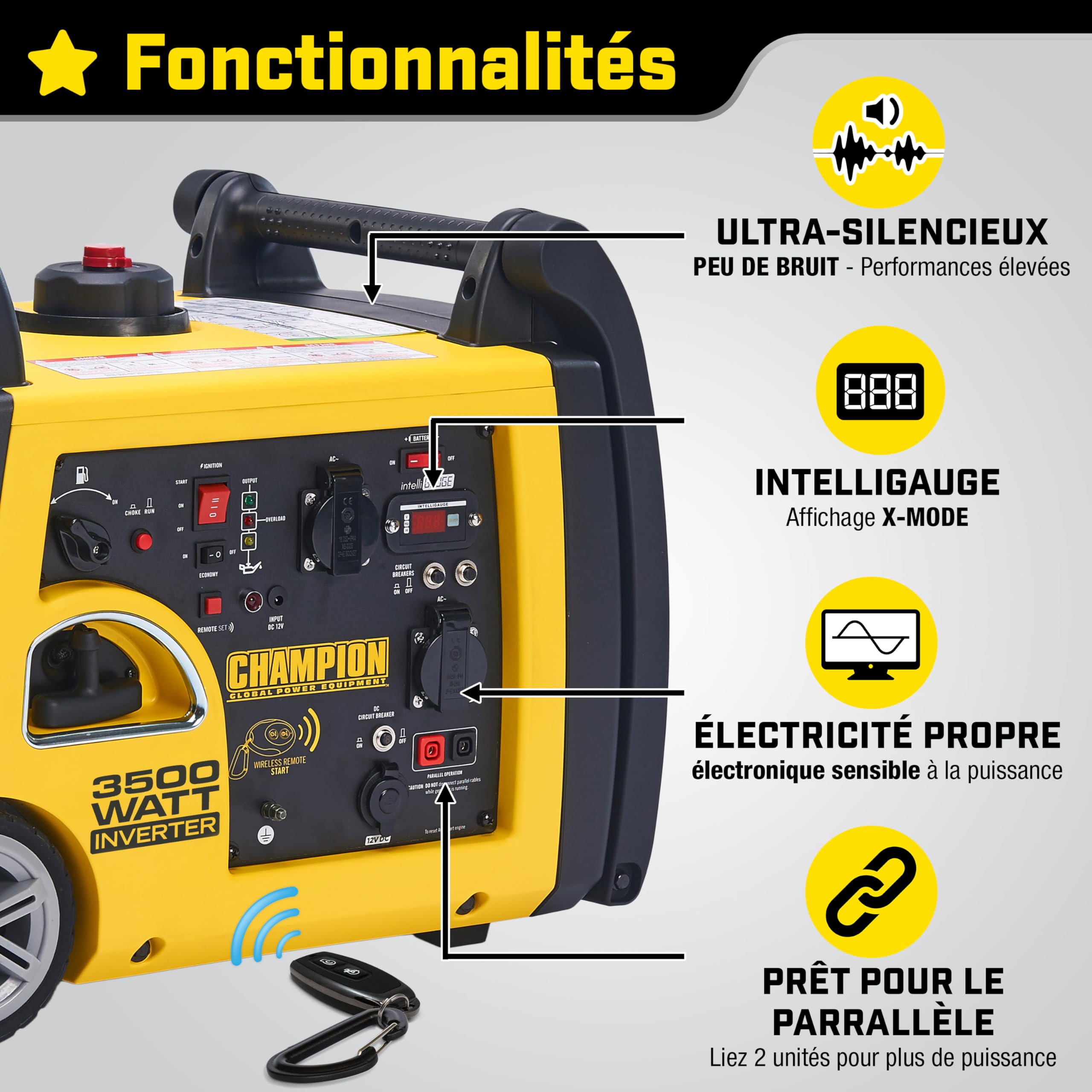 Champion Power Equipment Groupe électrogène mobile (3200 W, essence uniquement, télécommande, générateur portable) 73001i-P-EU
