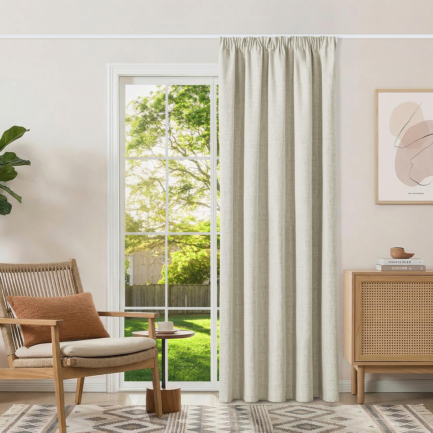 Runyéla 100% Verdunklungsvorhänge Thermovorhänge Kälteschutz Gardinen mit Kräuselband 1er Leinenoptik Vorhänge Blickdicht Hellbeige, Schiebegardinen Wohnzimmer Curtain