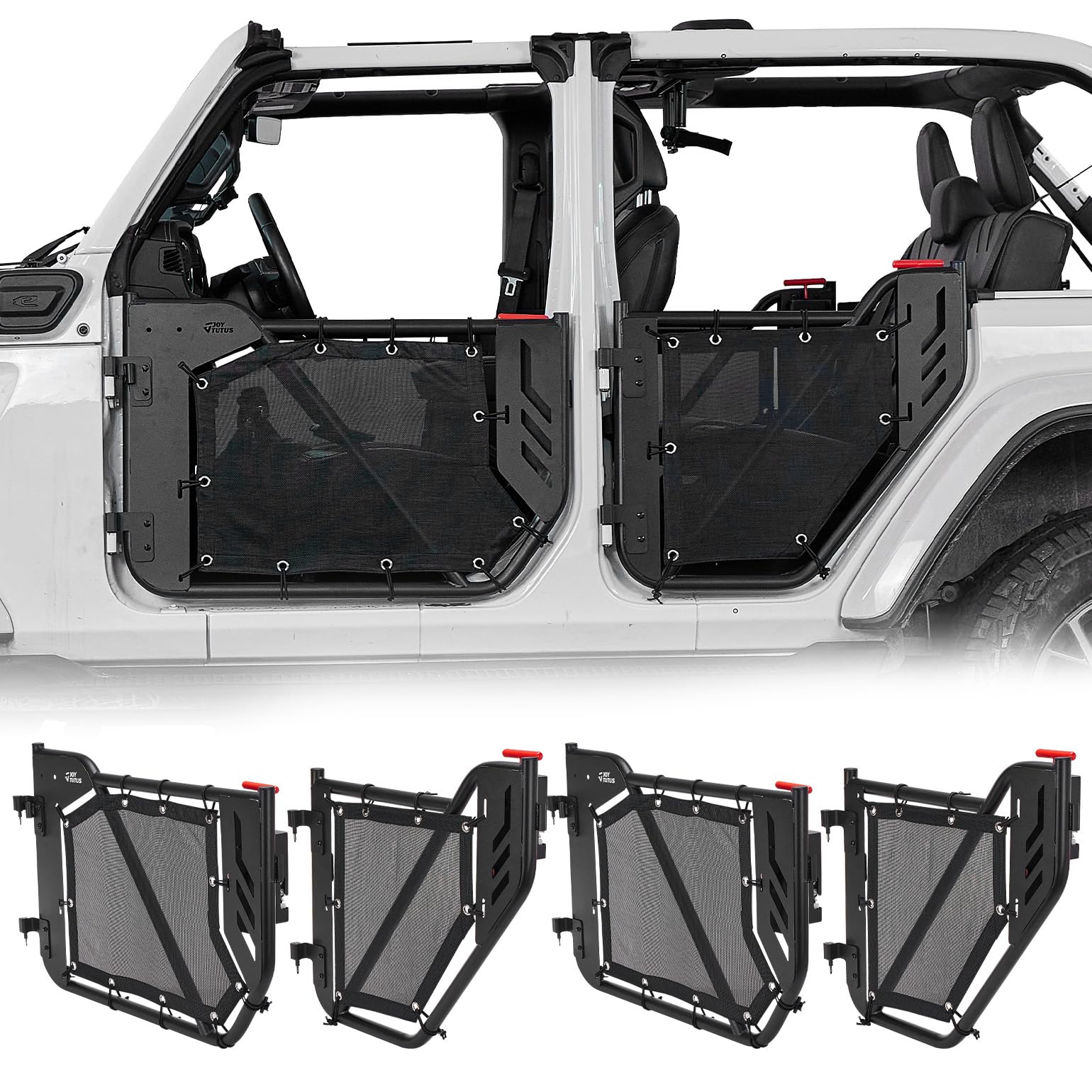 JOYTUTUS Tube Half Door Guards Compatible with 2018-2024 Wrangler JL Unlimtted 2021-2024 JL 4XE & 2020-2024 Gladiator JT, Off Road Front & Rear Tube Doors