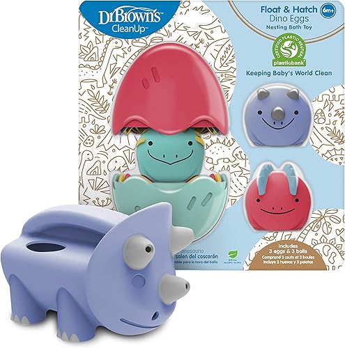 Dr Browns CleanUp Pour Roar Watering Can 6m and Float Hatch Dino Eggs Nesting Bath Toy 6m BPA Free Certified Plastic Neutral