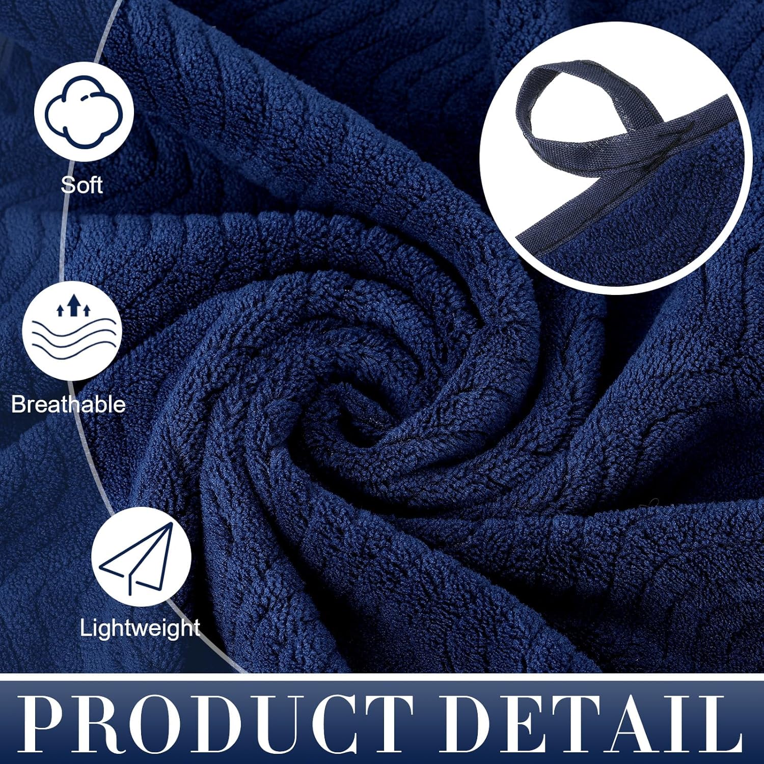 Set of 6 Oversized Bath Towel 40 x 80 Inches Jumbo Bath Sheet Absorbent Microfibers Quick Dry Towel Set with 2 Extra Large Shower Towels 2 Hand Towels 2 Washcloths for Bathroom Spa Gym(Navy Blue)