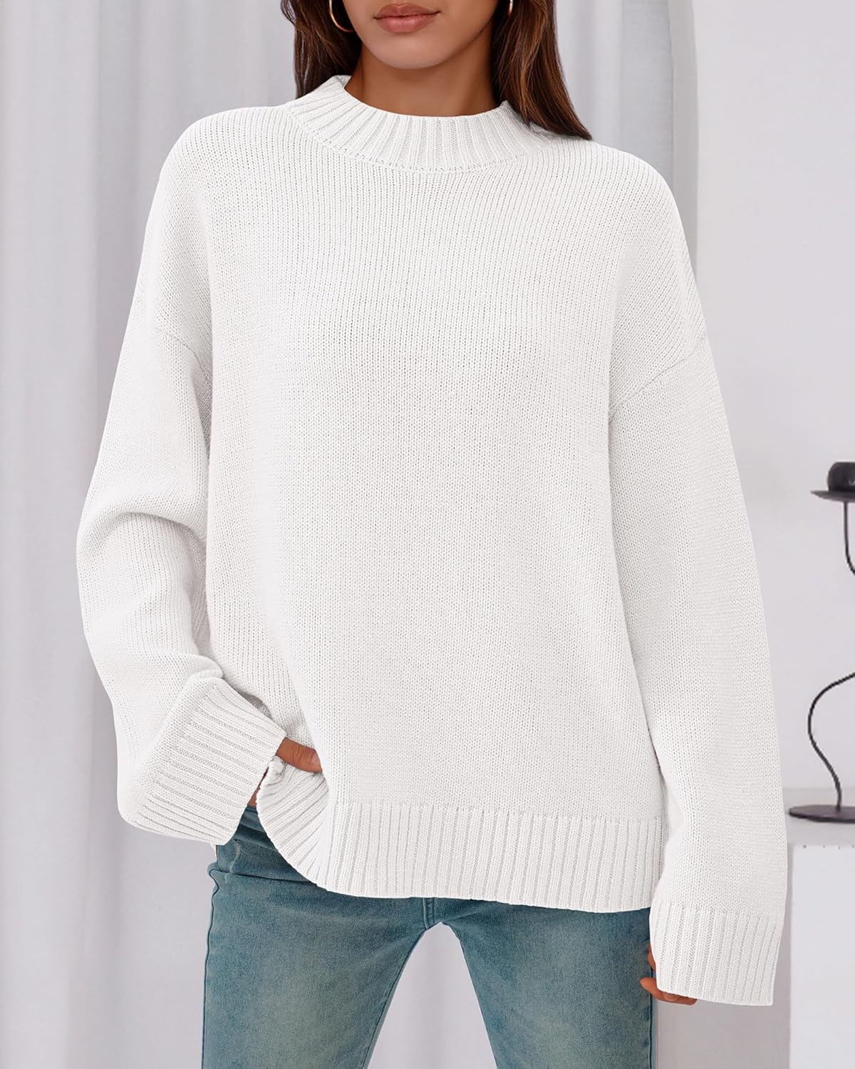 BTFBM Sweaters for Women 2026 Casual Crewneck Long Sleeve Loose Ribbed Knit Pullover Sweater Winter Clothes Fall Outfits - Image 5