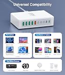 300W USB C Bloc de recharge rapide, mis à niveau 10-Port Hub de la station de recharge rapide,PD 100W 65W 45W 25W 20W Adaptateur d'alimentation de chargeur pour ordinateur portable MacBook Pro/Air,DELL,Deck à vapeur,iPhone 17/16,Galaxy S25/24