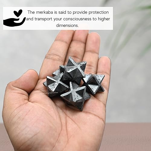 Miniatura 193 de Amazing Gemstone Larvikite Merkaba Crystal – Estrella de Merkaba metafísica de 1 pulgada para meditación – Cristal tetraedro energético y piedras